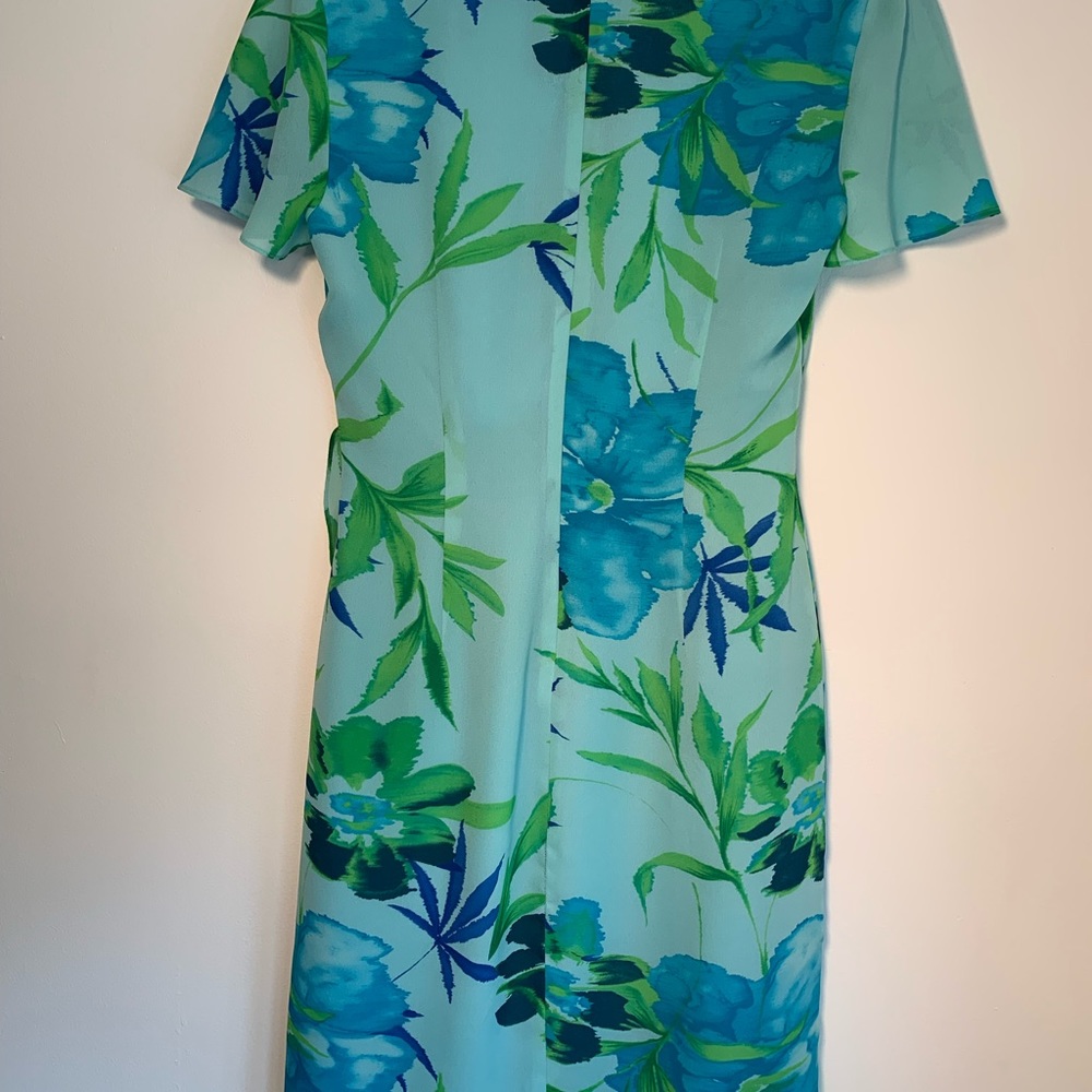 Dress Floral Print Green and Blue Short Sleeve by Donna Morgan NWOT Sz 10 - Picture 5 of 6